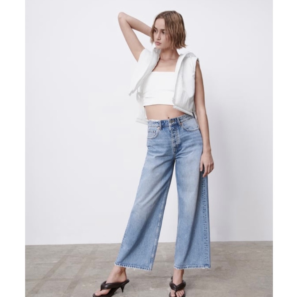 High rise wide leg cropped jean - Zara